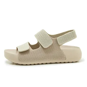 Sandalias de plataforma de punto beige para mujer con correas de velcro ajustables