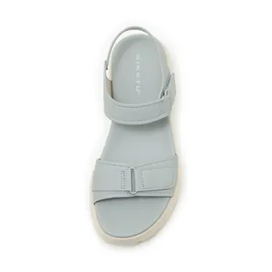 Top view of women's light blue platform sandals with velcro straps and SIKETU logo