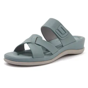 Women's Wedge Slides Platform Sandals Cross Strap Buckle Comfort Polyurethane Upper TPR Sole Casual Summer Outdoor Commuting Slippers