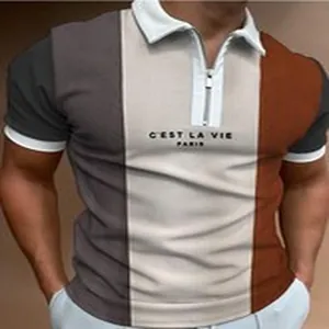 Detailansicht eines Herren-Slim-Fit-Poloshirts mit Reißverschluss und Color-Block-Design