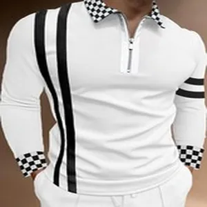 Detailansicht eines weißen Slim-Fit Poloshirts mit Reißverschluss und Karo-Kragen