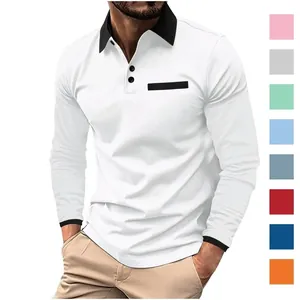 Men's Fashion Casual Long Sleeve Polo Shirt Gradient Dotted Print Contrast Lapel Sporty Top Comfortable Polyester Polo Shirt For Men Autumn