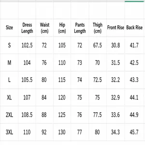 Detailed size chart for men's loose straight-leg suit pants including waist and hip measurements