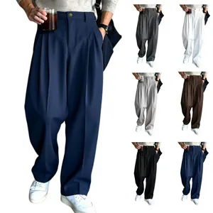 Pantaloni da completo a gamba larga da uomo nei colori blu, grigio, bianco e marrone
