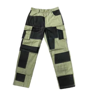 High-quality men's 100% cotton color block tactical cargo pants featuring multi-pockets