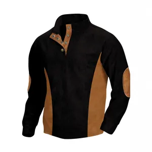 Premium men's casual corduroy top featuring stand collar and ribbed texture design