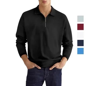 Polo de Manga Larga Casual para Hombre Con Media Cremallera Mezcla de Algodón Poliéster Color Sólido Top Deportivo de Golf