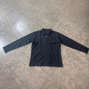 Classic black long-sleeved Polo shirt for men featuring a button placket and turn-down collar