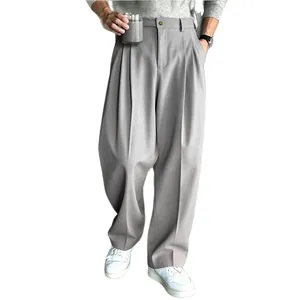 Pantaloni da completo larghi da uomo in stile grigio minimalista per primavera estate