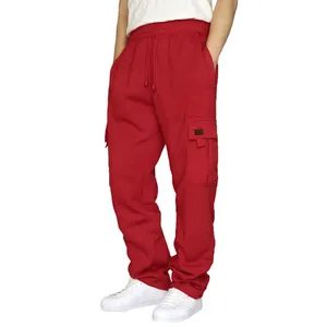 Men's red cargo sweatpants with drawstring waist and fleece lining for casual wear