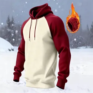 Sudadera raglán con forro polar y un elegante diseño de patchwork granate y crema