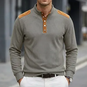 Polo da uomo a maniche lunghe con inserti a contrasto e colletto alla coreana
