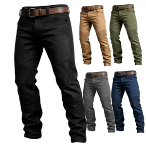 Men's 100% Cotton American Cargo Pants Casual Outdoor Straight Leg Trousers With Belt Stitched Striped Knee Work Pants