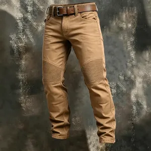 Men's 100% cotton cargo pants with pleated knee details and included brown leather belt.