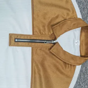 Polo casual para hombre de pana en bloques de color con cuello de media cremallera