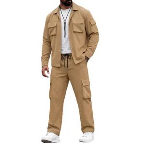Professionele kaki cargo jas en broek set voor heren met meerdere functionele zakken