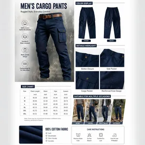 Durable 100% cotton men's cargo pants featuring multi-pocket design and rugged outdoor style