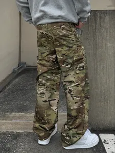 Back view of men's loose Multicam camouflage cargo pants featuring large utility pockets