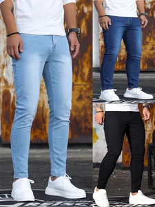 Jeans Skinny Elastici da Uomo Alta Elasticità Vestibilità Aderente Pantaloni in Denim Lavato Consumati per Uomo Streetwear Casual Moda Fondo