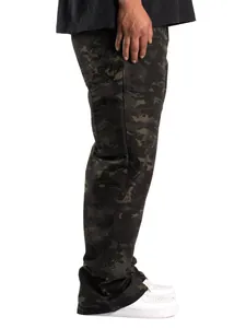 Detailed side profile of men's loose fit camouflage cargo pants featuring a side pocket