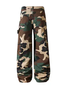 Detailed back view of men's loose camouflage cargo pants with classic utility pockets