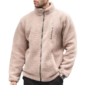 Stijlvolle heren Sherpa fleecejas met opstaande kraag in beige voor de winter