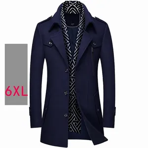 Abrigo de Lana para Hombre Engrosado Largo Medio Gabardina Cuello Bufanda Botonadura Sencilla Business Casual Ropa de Invierno