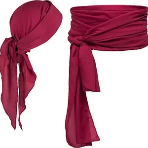 Medieval Renaissance pirate headscarf and matching waist sash set in burgundy linen