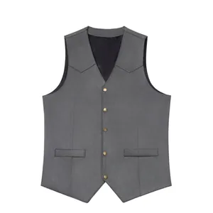 Retro grey suede men's waistcoat with antique buttons and Western cowboy style