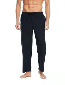 Vista frontale dei pantaloni neri da uomo in lino e cotone con coulisse elastica