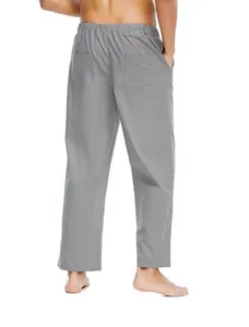 Vista posteriore di pantaloni casual grigi da uomo in cotone e lino con vita elastica