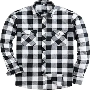 Detailansicht Herren Hemd schwarz weiß kariert mit Brusttaschen im Buffalo-Stil