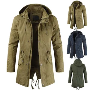 Men's slim fit hooded parka jacket featuring zip closure and adjustable drawstring waist