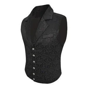 Britische Retro Herren Business Anzug Weste Slim Fit Jacquard V-Ausschnitt Ärmellose Weste Einreihige Formelle Weste