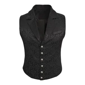Elegante schwarze Herren-Anzugweste mit Jacquard-Blumenmuster und schmaler Passform