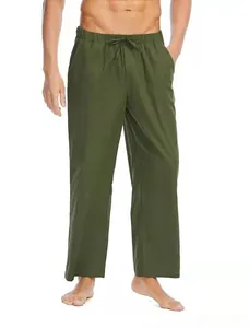 Vista dettagliata dei pantaloni casual in lino da uomo verde oliva