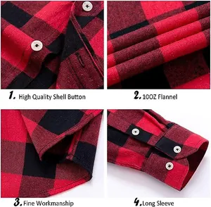 Detailansicht eines rot karierten Flanellhemds mit Muschelknöpfen und Ärmelmanschetten
