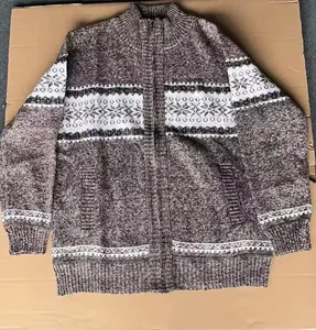 Men's winter thick fleece-lined knitted cardigan jacket with snowflake pattern