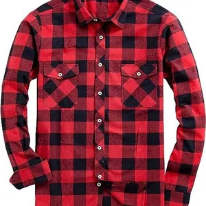 Herren Casual Karo Flannelhemd Langarm Buffalo Check Button Down Top mit Taschen Koreanischer Stil Lockere Passform Hemd