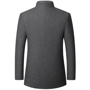 Men's grey mandarin collar wool jacket back view in high quality felt texture