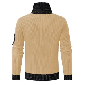 Men's slim-fit long-sleeve knit sweater with shawl collar and stylish color-blocking detail