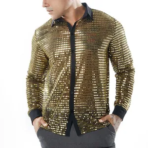 Herrenhemd mit goldenen Pailletten, ideal für 70er Disco-Partys und Auftritte