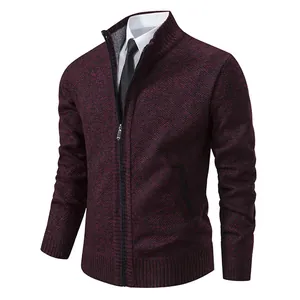Men's Winter Rabbit Hair Knitted Cardigan Sweater Stand Collar Full Zip Jacket Thick Warm Casual Marl Knit Outerwear For Men