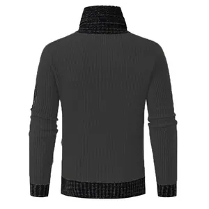 Detailed back view of a men's slim fit knitted pullover sweater with a shawl collar