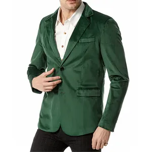 Stijlvolle groene fluwelen blazer voor heren met twee knopen voor bruiloft of vrije tijd