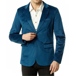 Heren koningsblauw fluwelen blazer met twee knopen voor bruiloften en formele feesten