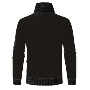 Men's slim fit knitted sweater with shawl collar and textured ribbed back detail view