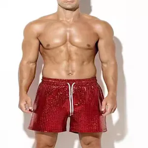 Pantaloncini da spiaggia casual da uomo rossi metallizzati lucidi con coulisse elastica
