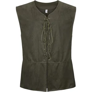 Détail du gilet de la Renaissance médiévale avec laçage frontal et aspect suède