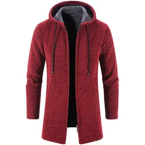 Cárdigan Largo con Capucha para Hombre Suéter de Poliéster con Forro de Felpa Chaqueta con Cremallera Cálido Casual Abrigo de Invierno